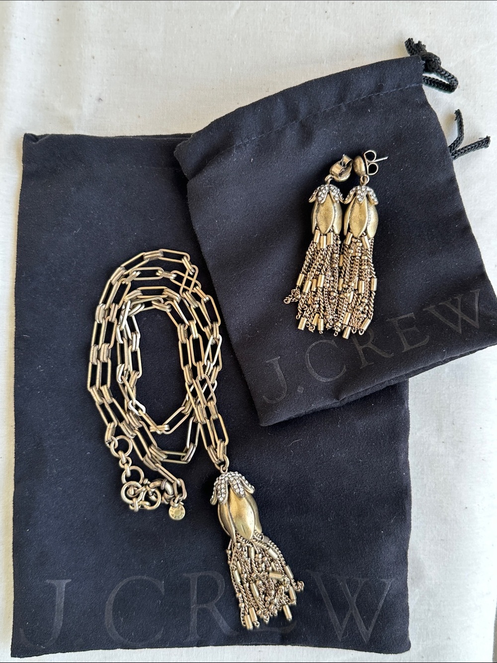J. Crew Gold-Tone Tassel Necklace and Earring Set